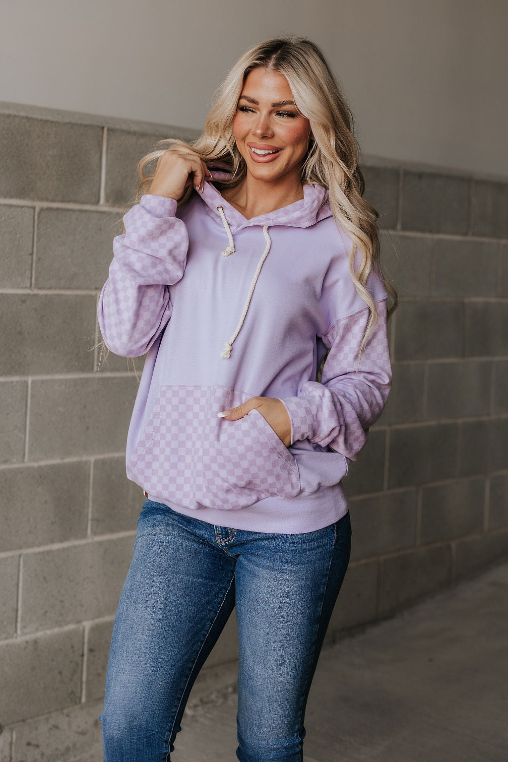 Performance Fleece University Hoodie- Checked Out Purple