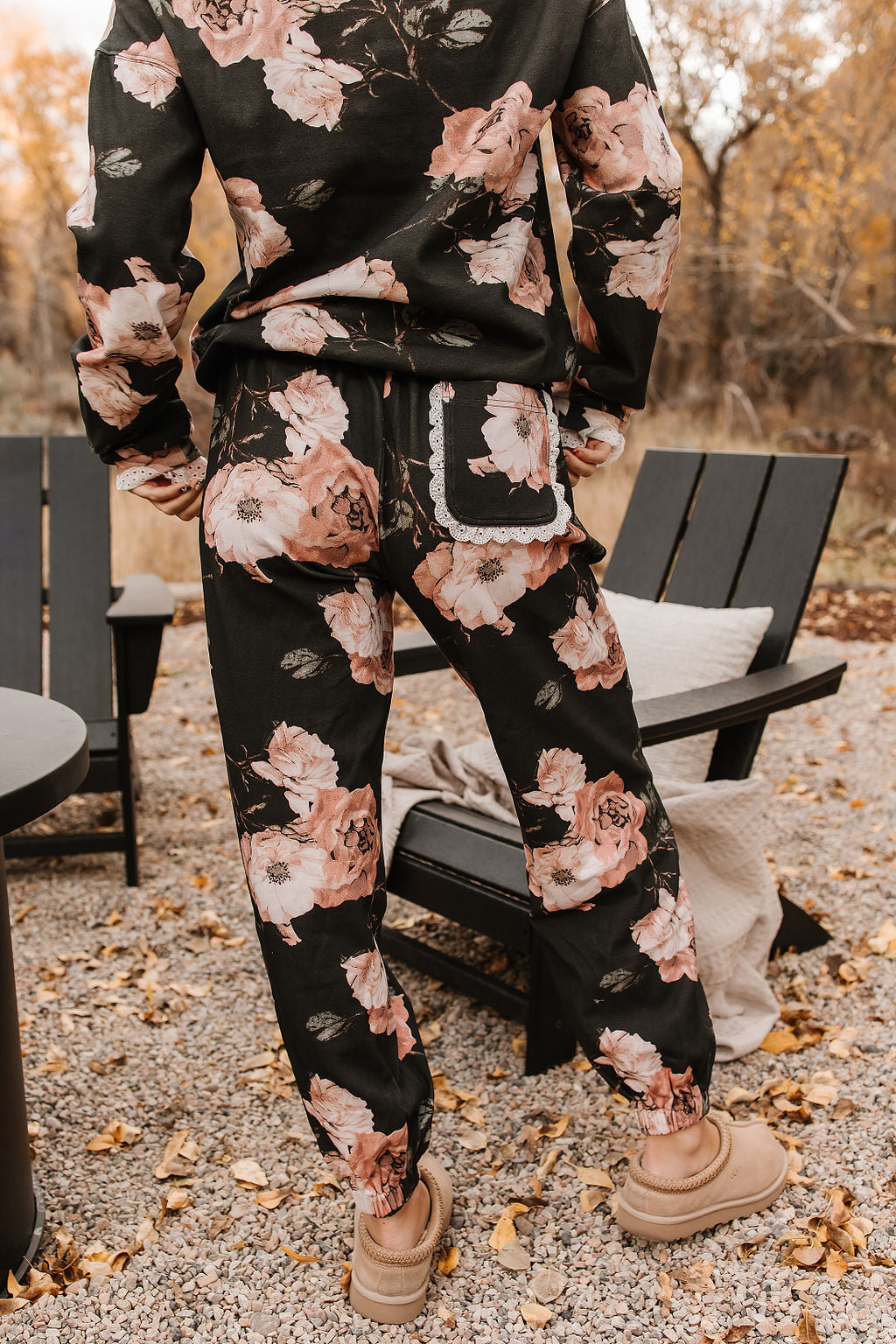 Lace Pocket Joggers- Blush & Blooms