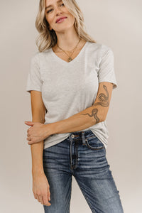 V Neck Lulu Tee - Heather Grey