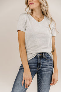 V Neck Lulu Tee - Heather Grey