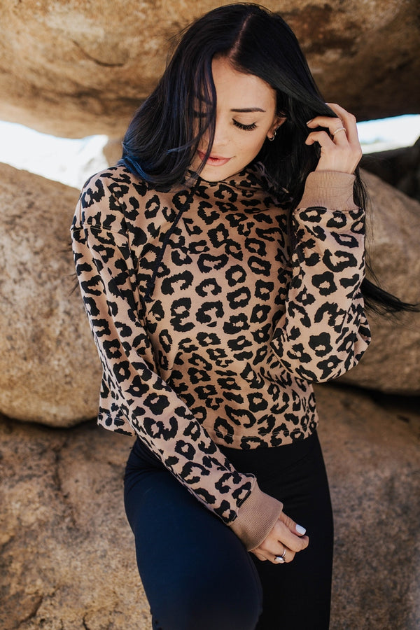 Elevated Sweatshirt Cropped- Tan Leopard