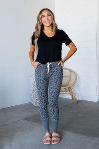 New & Improved Joggers- Charcoal Leopard