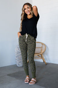 New & Improved Joggers- Olive Leopard