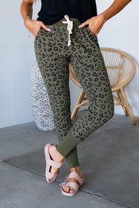 New & Improved Joggers- Olive Leopard