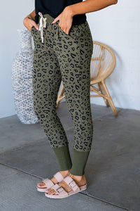 New & Improved Joggers- Olive Leopard