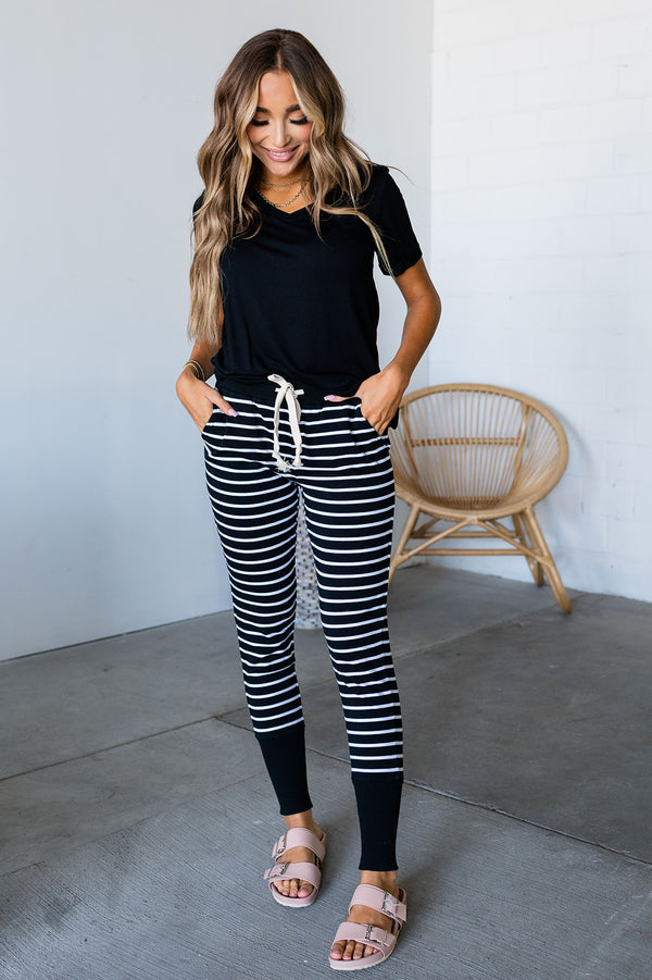 New & Improved Joggers- Black Stripe