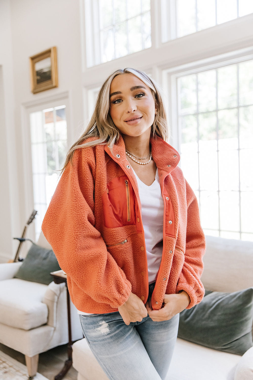 Ampersand Avenue Oversized Fleece Jacket- Tangerine