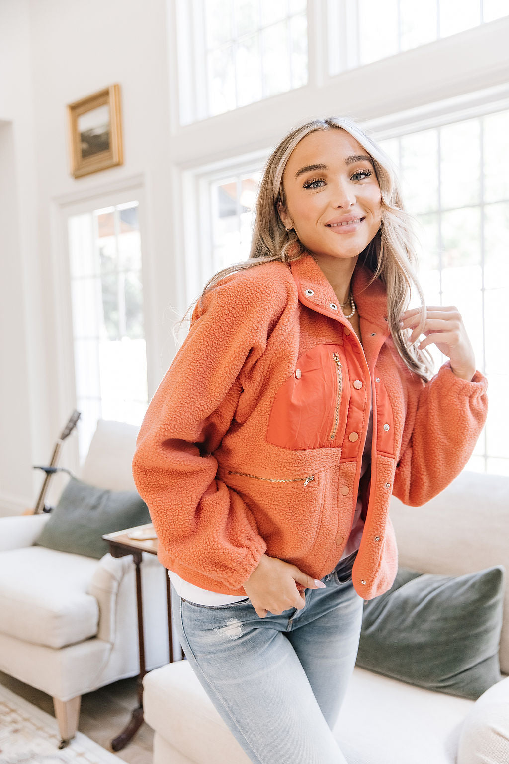 Ampersand Avenue Oversized Fleece Jacket- Tangerine