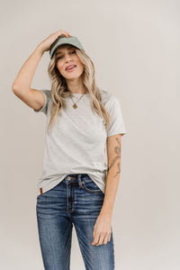 Crew V Neck Lulu Tee- Heather Grey