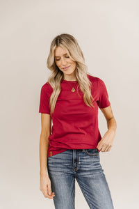 Crew Neck Lulu Tee- Burgundy