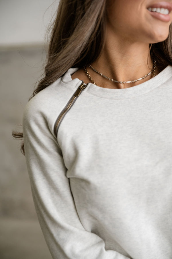 Pullover Sweatshirt - Oatmeal & Grey SideZip